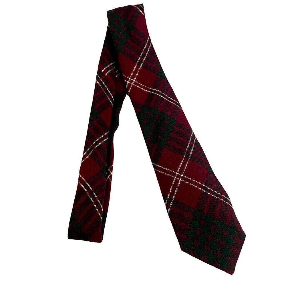 #7087 Red Wool Mens Necktie Plaid 3 inch wide 58 inch long